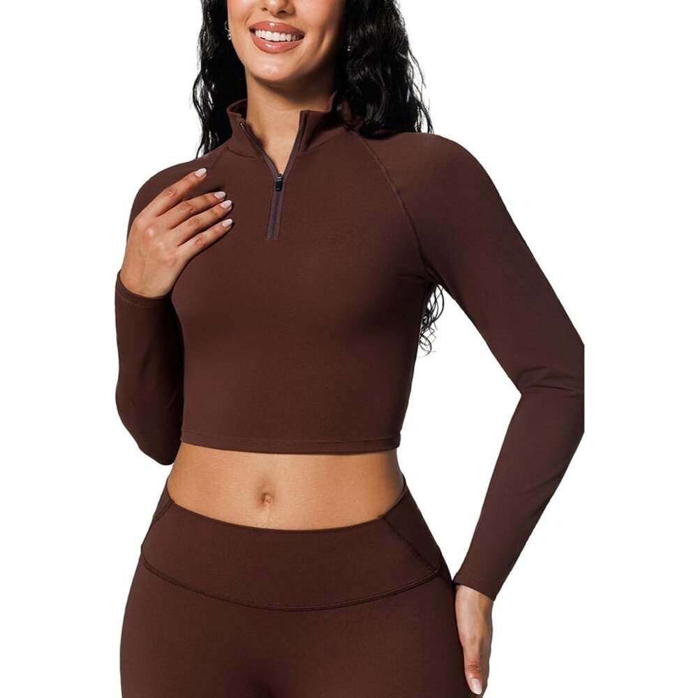 Womens Cropped Lightweight Nylon Spandex Half-Zip Workout Jacket Gym Yoga - Picture 1 of 5